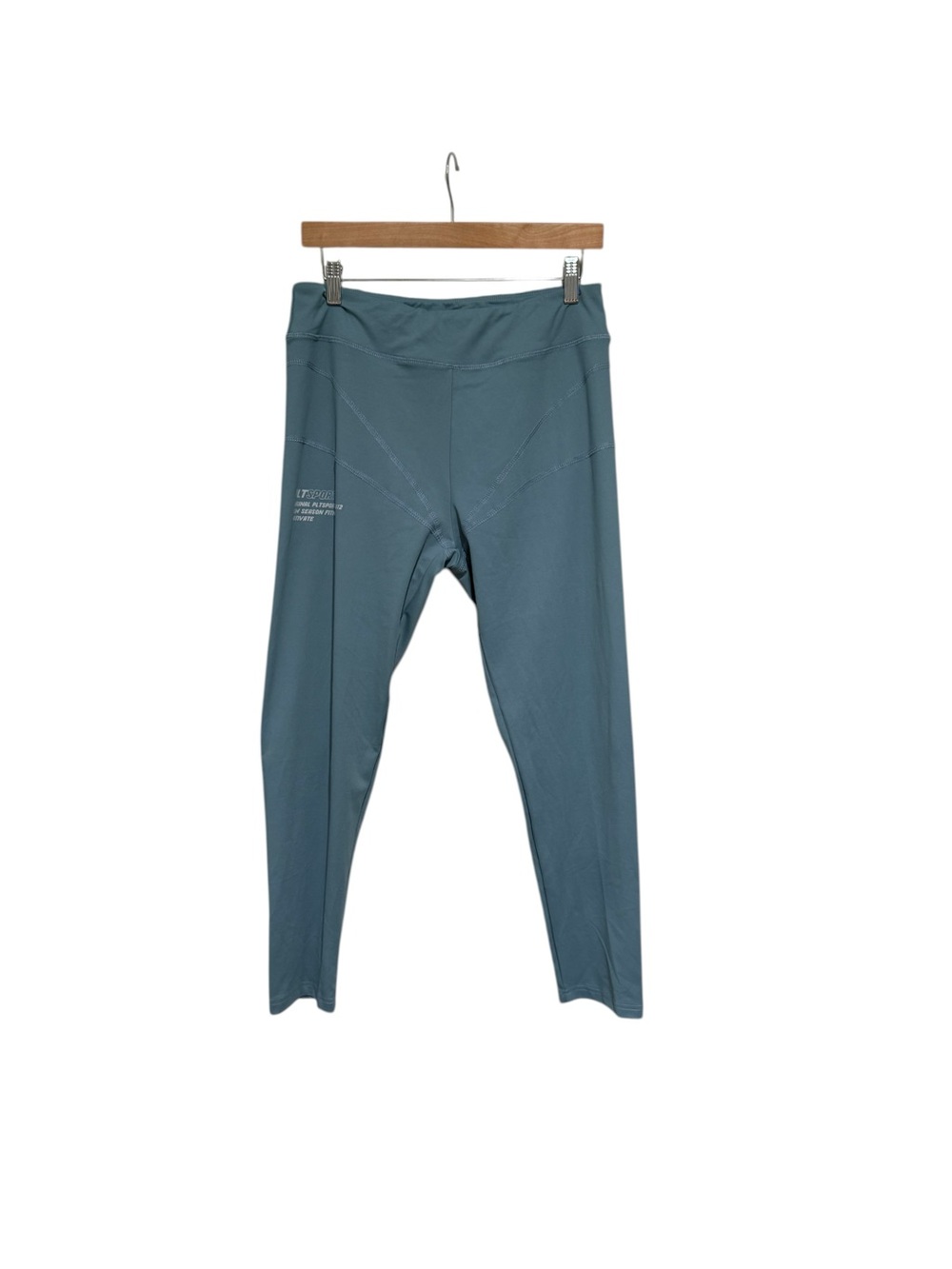 PrettyLittleThing steel blue gym leggings with stitch detailing, Sz 12